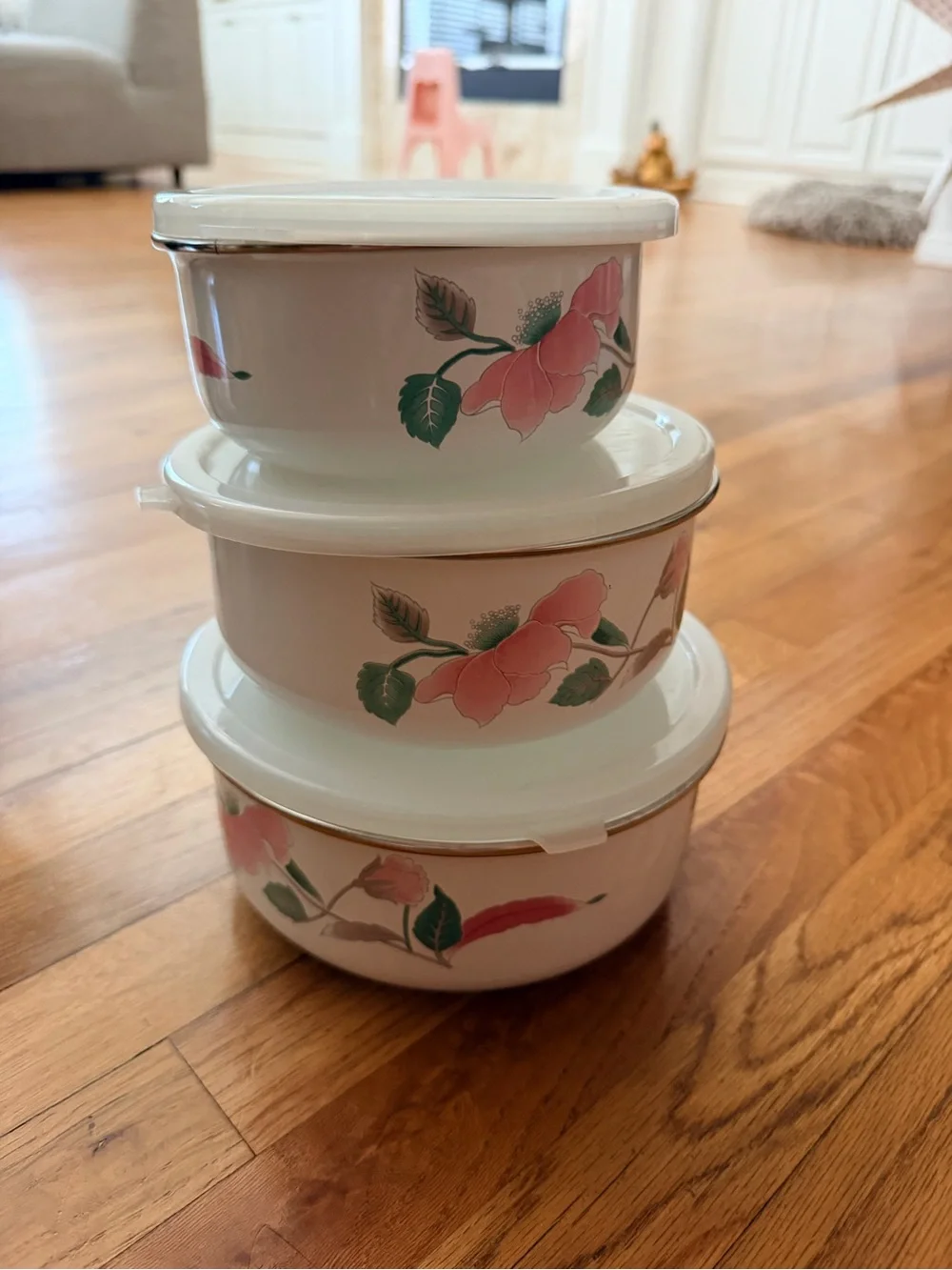 Vintage Mikasa “Silk Flowers” 6 piece enamel mixing bowl set